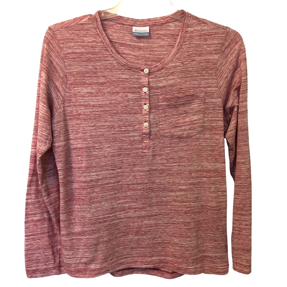 Columbia Dark Pink Stripe Pattern Button Front Long Sleeve Top Women's L